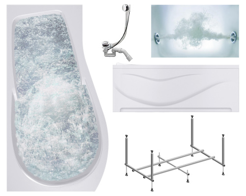 Ванна акриловая гидромассажная Timo VINO VINO1792L-KTVINO17-SPV1505-T-CM-FPVINO17L 170х92 пристенная асимметричная с каркасом