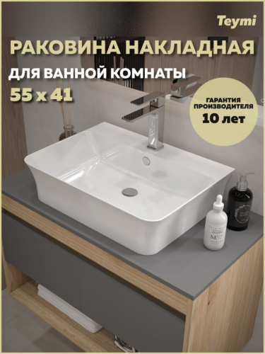 Раковина из сантехнического фарфора Teymi Aina T50006 56х41 накладная цвет белый