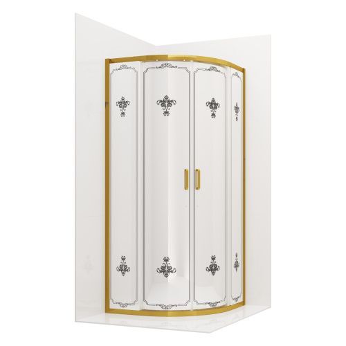 Душевой уголок Ambassador Royal 18015305 100х100 стекло с рисунком профиль золото без поддона