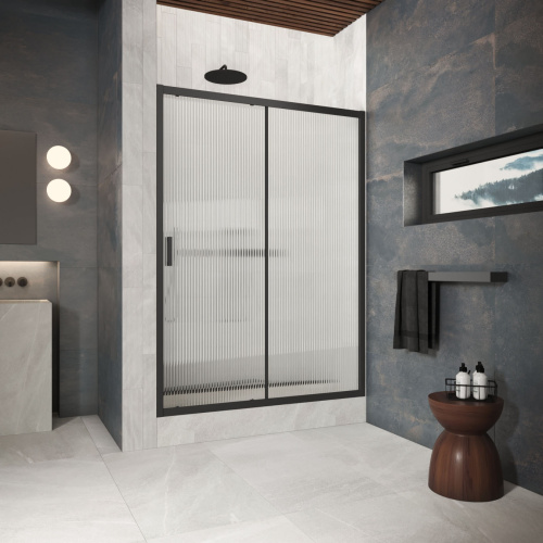 Душевая дверь Vegas-Glass ZP Protec ZP Protec h1900 165 02М Moru 165х190 стекло рифленое профиль черный матовый