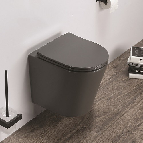 Унитаз подвесной CeramaLux B2330-2MDH серый матовый с сиденьем микролифт каскадный смыв