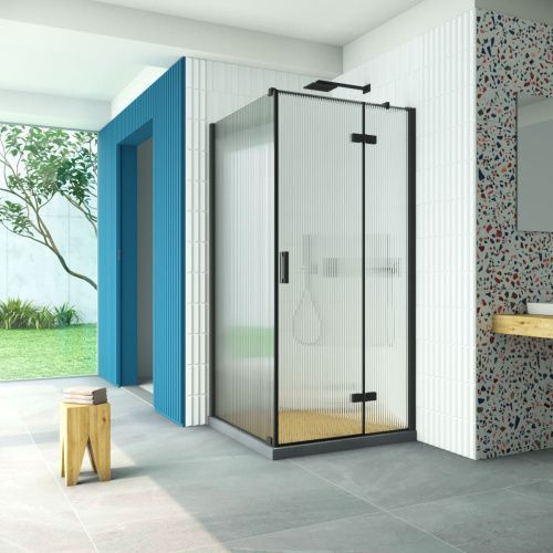 Душевой уголок Vegas-Glass AFP-Fis Retta AFP-Fis Retta 80 02М Moru R 80х80 стекло рифленое профиль черный без поддона