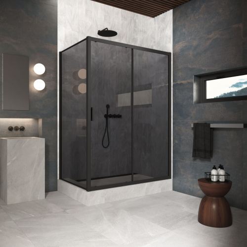 Душевой уголок Vegas-Glass ZP+ZPV Protec ZP+ZPV Protec h1900 180*75 02М 07 180х75 стекло тонированное профиль черный матовый
