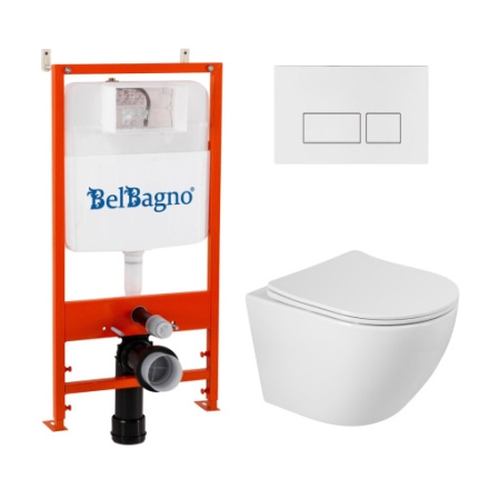 Комплект унитаз с инсталляцией с клавишей смыва BelBagno SFERA-R BB046CHR/SC/BB026/BB042BL