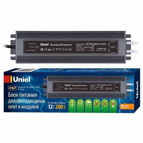 Блок питания Uniel UET-VAF UET-VAF-200A67 12V IP67 2 выхода