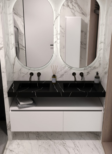 Раковина из искусственного камня Armadi Art Flat 859-140-NM 141х45 подвесная цвет черный без отверстий под смеситель