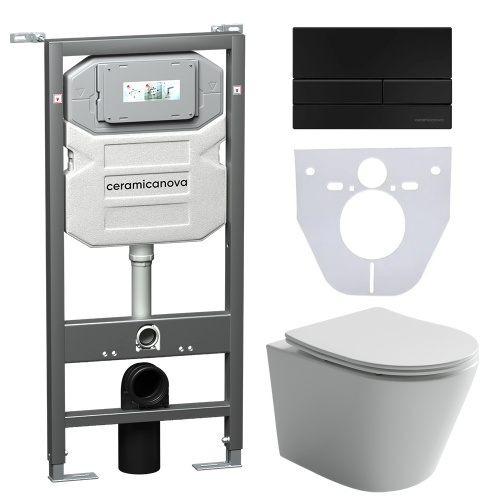 Инсталляция с кнопкой + унитаз + шумоизоляция Ceramica Nova CN6000_1002B_1000