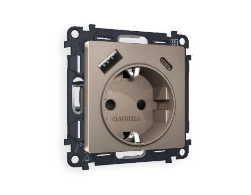 Комплект механизма розетки 2USB A+C 20W (быстрая зарядка) с/з Ambrella Volt Alfa (Алфа) MA640010