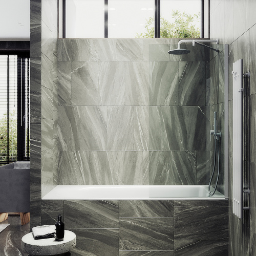 Душевая шторка на ванну Maybah Glass MGV-59-1ш 60х140 стекло прозрачное профиль белый
