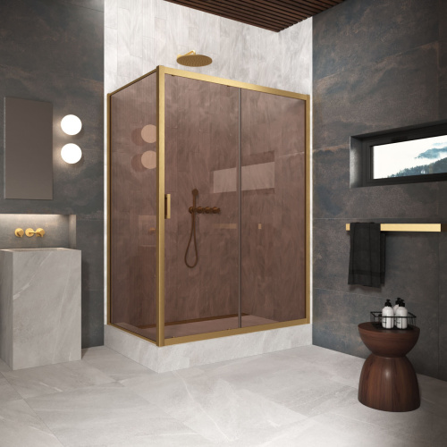 Душевой уголок Vegas-Glass ZP+ZPV Protec ZP+ZPV Protec 180*85 03 05 180х85 стекло тонированное профиль золото матовое