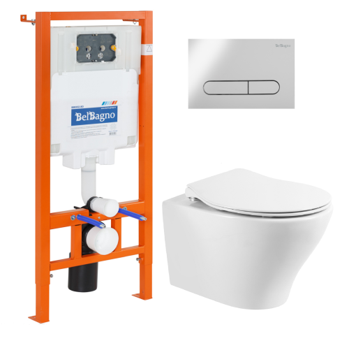 Комплект унитаз с инсталляцией BelBagno BB340CHR/BB2020SC/BB002-80/BB005-PR-CHROME