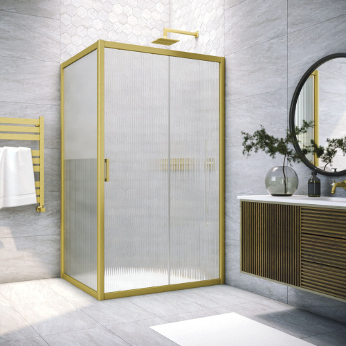 Душевой уголок Vegas-Glass ZP+ZPV TUR+NOVO ZP+ZPV NOVO h2000 180*95 03 Moru 180х95 стекло рифленое профиль золото матовое без поддона