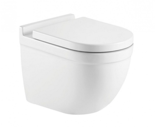 Унитаз подвесной CeramaLux 2198MW белый матовый с сиденьем микролифт каскадный смыв