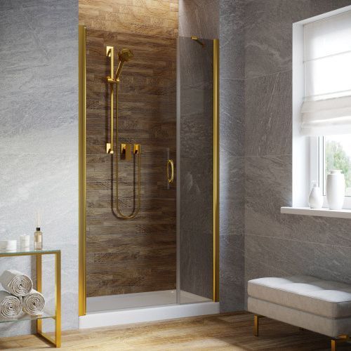 Душевая дверь Vegas-Glass EP-F-2 LUX EP-F-2 LUX 100 9 7 L 100х200 стекло тонированное профиль золото глянцевое