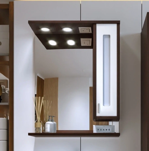 Зеркало-шкаф с подсветкой Бриклаер 4627125411823 62х20х84 подвесной цвет венге/белый