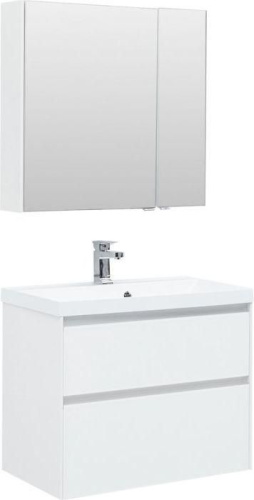 Комплект мебели: тумба с раковиной + зеркало-шкаф Aquanet Гласс 00240465 80х45х141 напольный/подвесной