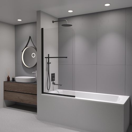 Душевая шторка на ванну RGW Screens 411111408-14 80х140 стекло прозрачное профиль черный ориентация универсальная