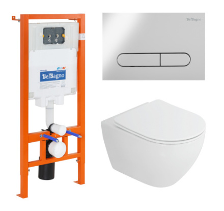 Комплект унитаз с инсталляцией с клавишей смыва BelBagno STYLUS CZR-6601-TH-TOR/CZR2316SC/BB002-80/BB005-PR-CHROME