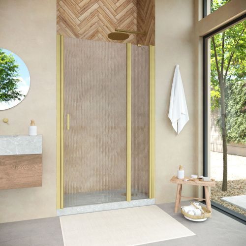 Душевая дверь Vegas-Glass EP-F-1 NOVO EP-F-1 NOVO 110 03 Moru R 110х189 стекло рифленое профиль золото матовое
