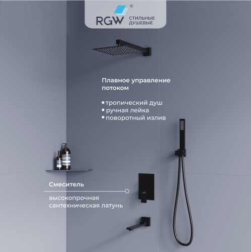 Душевая система RGW Shower Panels (Шоувер панелс) 51140856-04 встраиваемая в стену цвет черный
