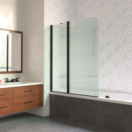 Душевая шторка на ванну Vegas-Glass E2V LUX ST E2V LUX ST 125 02М Moru L 125х151 стекло рифленое профиль черный матовый