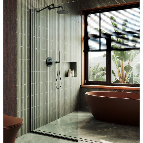 Душевая перегородка Maybah Glass MGD-677-6у 109х195 стекло прозрачное профиль черный
