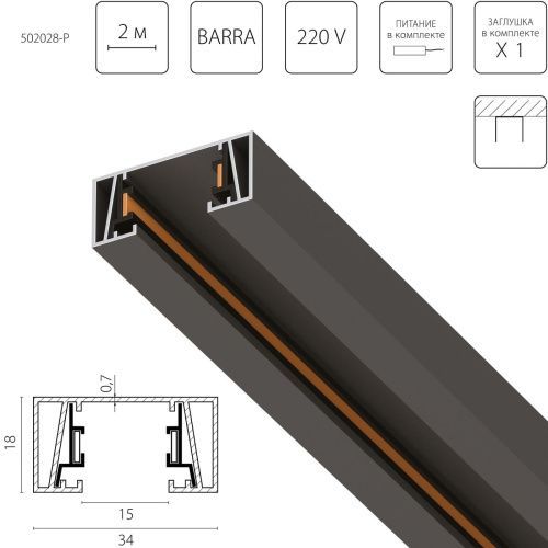 Шинопровод 2-контактный без стыковочного паза Lightstar Barra (Барра) 502028-P