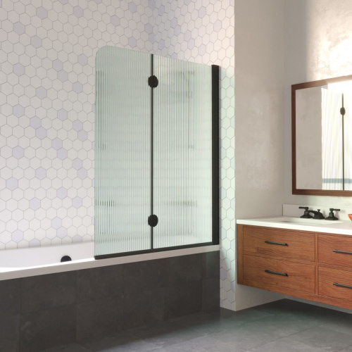 Душевая шторка на ванну Vegas-Glass E2V LUX E2V LUX 120 02М Moru R 120х151 стекло рифленое профиль черный матовый