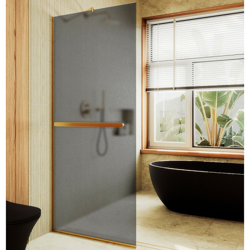 Душевая перегородка Maybah Glass MGD-712-3у 109х195 стекло тонированное профиль золото глянцевое