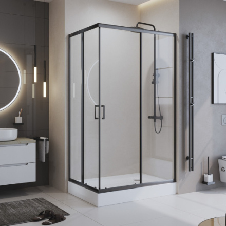 Душевой уголок BelBagno UNO-195 UNO-195-AH-2-120/90-C-NERO стекло прозрачное 5 мм