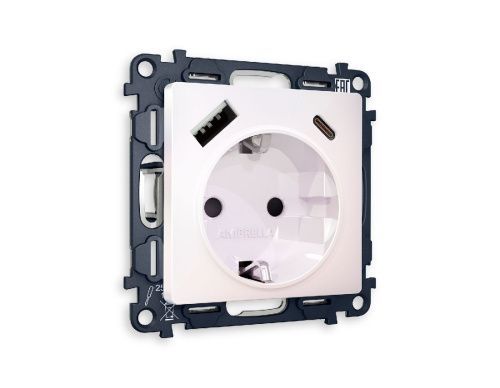 Комплект механизма розетки 2USB A+C 20W (быстрая зарядка) с/з Ambrella Volt Alfa (Алфа) MA210010