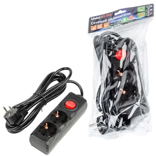 Удлинитель бытовой Uniel ULTRA (УЛТРА) S-GCU2-3B BLACK