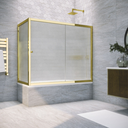 Душевая шторка на ванну Vegas-Glass ZV+ZVF TUR+NOVO ZV+ZVF TUR NOVO 160*70 09 Moru 160х140 стекло рифленое профиль золото глянцевое