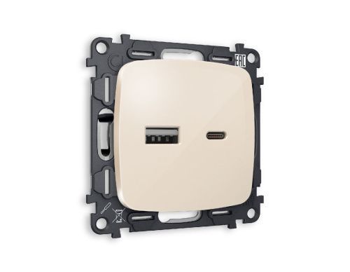 Комплект механизма розетки 2USB A+C 20W (быстрая зарядка) Ambrella Volt Omega (Омега) MO311010
