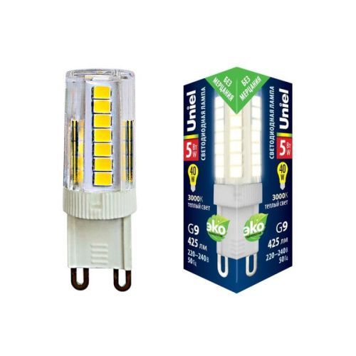 Лампа светодиодная Uniel LED-JCD LED-JCD-5W/3000K/G9/CL GLZ09TR картон