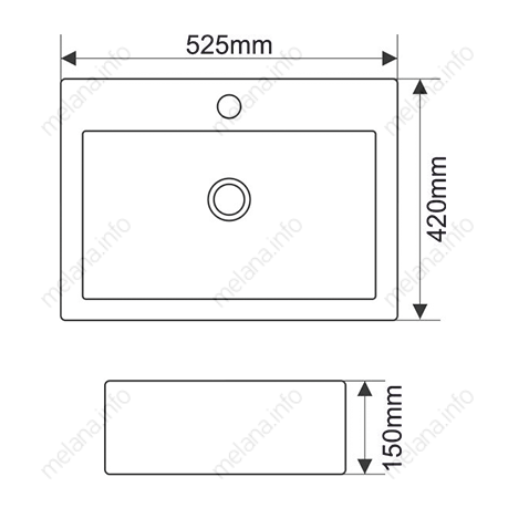 Раковина из сантехнического фарфора Melana 7033-805 53х42 накладная цвет белый 1 отверстие под смеситель - фото 2