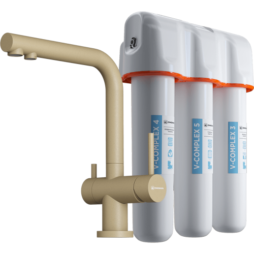 Смеситель для кухни Omoikiri Nagano-P + Pure drop Lite 4081.8028P на мойку шампань
