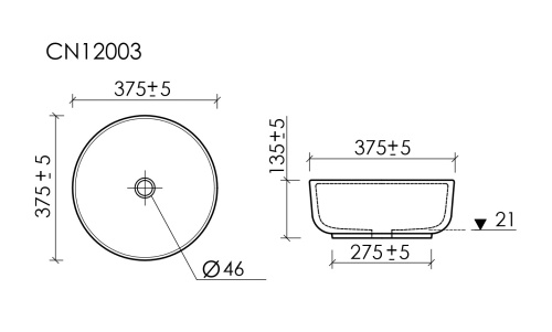 Раковина из сантехнического фарфора Ceramica Nova TAYCAN CN12003MB 38х38 накладная цвет черный матовый без отверстий под смеситель Раковина из сантехнического фарфора Ceramica Nova TAYCAN CN12003MB 38х38 накладная цвет черный матовый без отверстий под смеситель