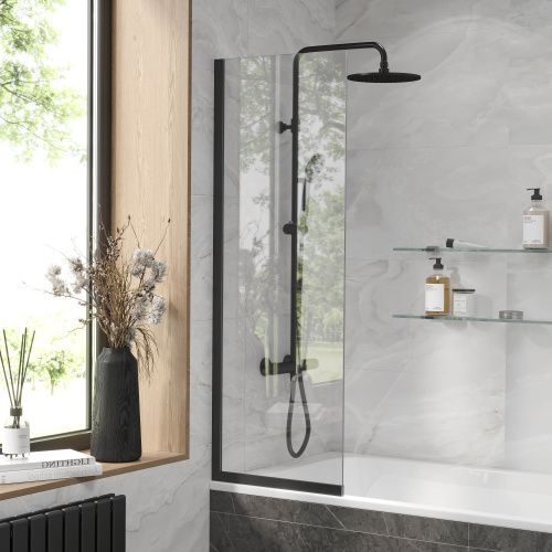 Душевая шторка Reflexion Fix RX14050CBL-01 50x140 стекло прозрачное профиль черный матовый ориентация универсальная