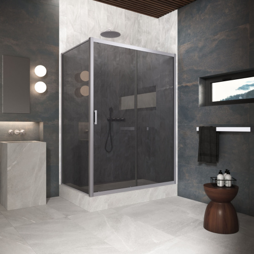 Душевой уголок Vegas-Glass ZP+ZPV Protec ZP+ZPV Protec h1900 180*85 07 07 180х85 стекло тонированное профиль хром матовый