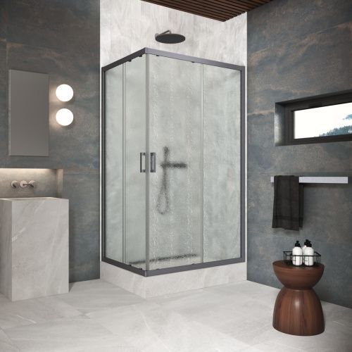 Душевой уголок Vegas-Glass ZA-F Protec ZA-F Protec 100*80 06 02 100х80 стекло рифленое профиль вороненая сталь без поддона