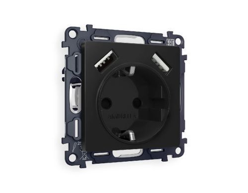 Комплект механизма розетки 2USB A+A 18W (быстрая зарядка) с/з Ambrella Volt Alfa (Алфа) MA809010
