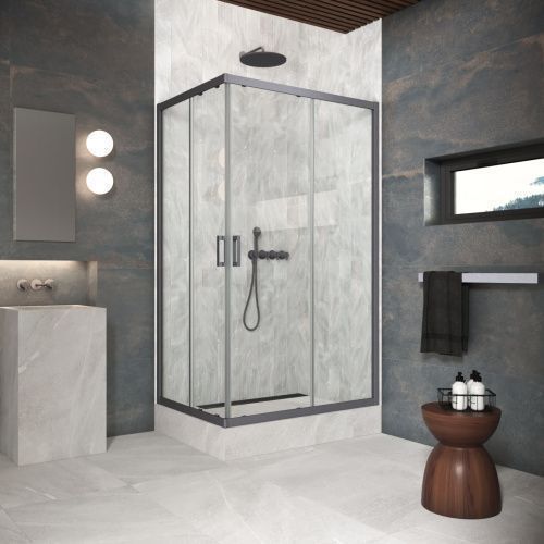 Душевой уголок Vegas-Glass ZA-F Protec ZA-F Protec 100*80 06 crystalvision 100х80 стекло прозрачное профиль вороненая сталь без поддона