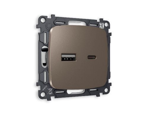 Комплект механизма розетки 2USB A+C 20W (быстрая зарядка) Ambrella Volt Omega (Омега) MO641010
