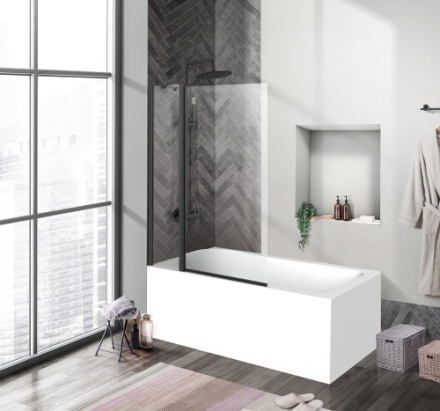 Душевая шторка на ванну BelBagno UNO UNO-V-11-100/150-C-NERO 100х150 стекло прозрачное профиль черный
