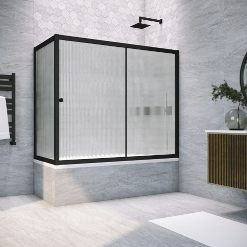 Душевая шторка на ванну Vegas-Glass ZV+ZVF TUR+NOVO ZV+ZVF NOVO 160*70 02М Moru 160х140 стекло рифленое профиль черный матовый