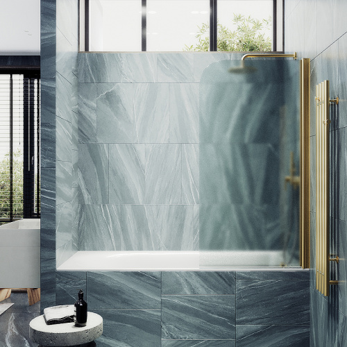 Душевая шторка на ванну Maybah Glass MGV-615-3 60х140 стекло тонированное профиль золото глянцевое