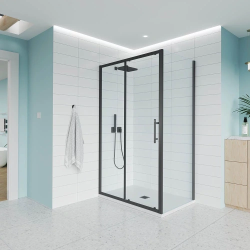 Душевой уголок Veconi Evo E1-SP-B-110100-01-C9 110х100 стекло прозрачное профиль черный без поддона