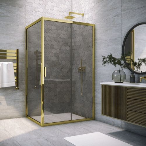 Душевой уголок Vegas-Glass ZP+ZPV TUR+NOVO ZP+ZPV TUR NOVO 100*70 09 07 100х70 стекло тонированное профиль золото без поддона