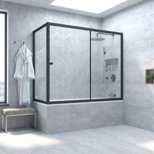 Душевая шторка на ванну Vegas-Glass ZV+ZVF TUR+NOVO ZV+ZVF NOVO 160*70 02М crystalvision 160х140 стекло прозрачное профиль черный матовый